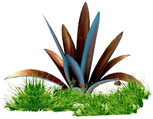 Rustikale Tequila-Skulptur, große Agaven-Gartenkunst aus Metall, rustikale Agavenpflanzen aus Metall für den Außenbereich, Statue für Terrasse, Hof, Garten, Dekoration, 15 x 15 x 17 cm, blaue Tequi