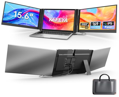 KEFEYA 15.6 Monitor Portátil para Portátil FHD 1080P IPS Extensor Pantalla Portatil, Laptop Screen Extender Plug & Play HDMI, Type-C, USB-A para Windows, Mac, Android, Chrome para Laptops 13”-17.3