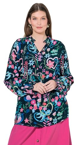 Ulla Popken Damen große Größen Übergrößen Plus Size Tunika, Blüten, Tunika-Ausschnitt, Langarm 845476
