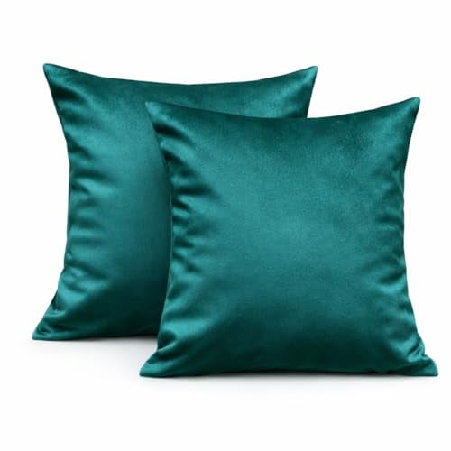 PERSOGO Kissenbezug 40x40 cm Kissenbezüge 2er Set Kissen Samt Kuschelkissen Zierkissen Dekokissen für Sofa, Bett, Dekoration, Maschinenwäsche (Dunkelgrün)