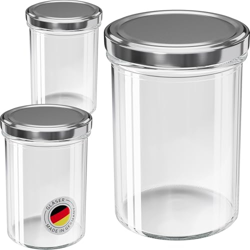 WELLGRO 200x Einmachgläser 435ml – Schraubdeckel TO82 silber – Made in Germany – Vorratsgläser, Marmeladengläser, Aufbewahrungsgläser & Gärgläser