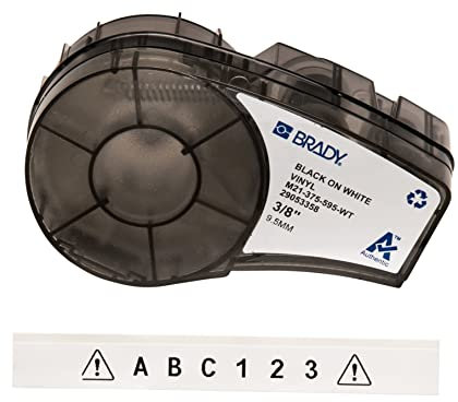 Brady Cinta de vinilo para impresoras de etiquetas M211 y M210 - Etiquetas adhesivas de vinilo - Negro sobre blanco (9.53mm x 6.40m) - M21-375-595-WT