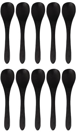 BambooMN Bamboo Black Serving Spoons, Mini Salt Spoon/Tiny Wooden Spoons for Spices, 10pcs Black Oval 3.5