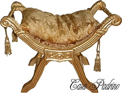 Casa Padrino Barock Sitzbank ModA1 Gold Muster/Gold- Kreuzhocker Hocker