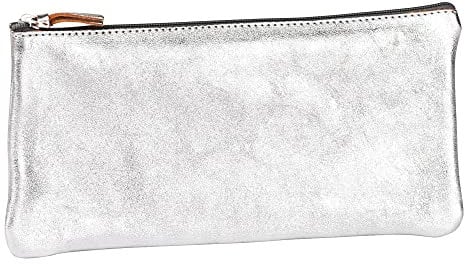 Clairefontaine 8701C Schlampermäppchen (mit Perlmutt-Effekt flach, 22 x 11cm, praktisch und robust, aus Leder) 1 Stück silber