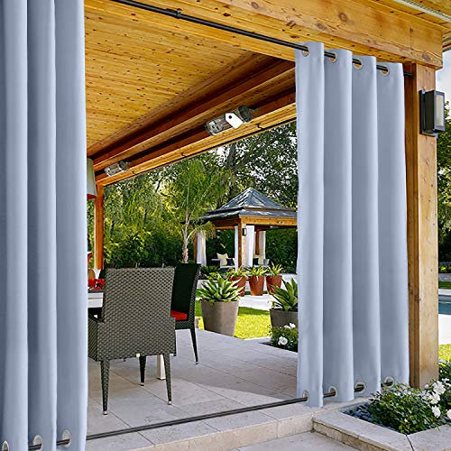 ChadMade Rideaux d'extérieur Imperméables, Coupe-Vent à œillets Supérieur et Inférieur Bleu Ciel L 254 x H 244 CM Occultants Draperie de Gazebo Véranda Terrasse Patio (1 Panneau