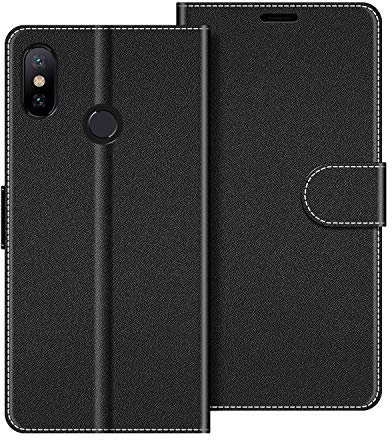 COODIO Coque en Cuir pour Xiaomi Mi A2, Étui Housse Pochette Fonction Stand pour Xiaomi Mi A2, Noir
