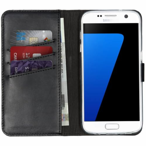 SELENCIA Klapphülle aus Echtleder - Geeignet für Samsung Galaxy S7 - Schwarz