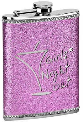 KAV 8 oz Girls Night Out Pink Glitter Hip Flask with Stainless Steel Construction, Durable and Stylish, Perfect for Any Occasion, Gift for Women (Pink)