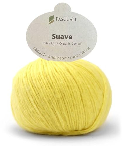 Pascuali Suave | Strickwolle aus 100% Bio Baumwolle, zum Stricken und Häkeln, Farbe:Zitrone 70