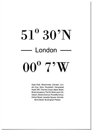 Panorama Poster Koordinaten von London 50 x 70 cm - Gedruckt auf qualitativ hochwertigem Poster - Wandbild Wohnzimmer - Poster Schlafzimmer - Bilder Stadt - Poster Vintage - Deko Hause