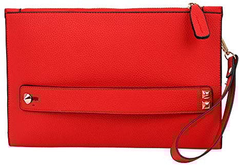 NIGEDU Women Envelope Clutch Bag PU Leather Female Day Clutches Large Purse Evening Bags with Wrist Strap, Red, One Size