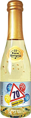 AV Andrea Verlag Piccolo mit Blattgold Alles Gute zum 70 Geburtstag für Frauen als Geburtstagsgeschenk | Sekt 22 Karat Blattgold Goldflocken Gold 0,2 l, 10% vol. alk.