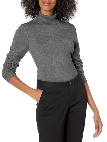 Amazon Essentials Women's Classic-Fit Lightweight Long-Sleeve Turtleneck Jumper (Available in Plus Size), Charcoal Heather, L