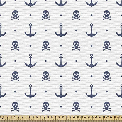 ABAKUHAUS Ozean Gewebe als Meterware, Anker und Schädel Knochen, Schön Gewebten Stoff für Polster und Wohnaccessoires, 1M (148x100cm), Navy blau
