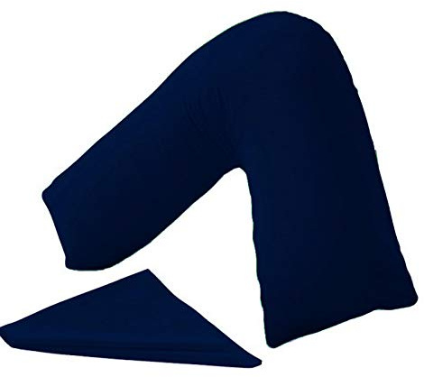 ER Traders Ltd V Pillow With V Pillowcase Hollowfibre Back and Neck Support V Shaped Orthopedic (Navy, Complete with Pillow)