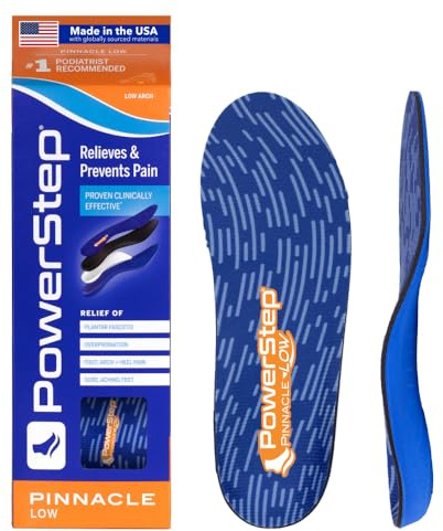 PowerStep Pinnacle Low, PowerStep Insoles, Flat Feet, Plantar Fasciitis Relief, Overpronation, Arch Support, Heel Pain, All Day Comfort, Pain Relief, Made in USA (Men's 6-6.5 / Women's 8-8.5)