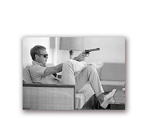 Suuyar Steve McQueen Affiche Impression sur Toile Vintage Affiches De Film Peinture Hommes Pistolet Noir Blanc Photographie Photo Accueil Mur Art Décor-60x80 cm Pas de Cadre