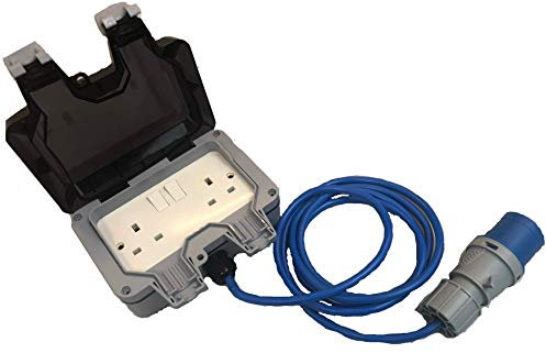 2G 2 Gang IP66 Weatherproof Outdoor Extension Lead Waterproof Double Socket 16A Blue Caravan Camper Van Motor Home Hook Up Extension All Lengths (25M)