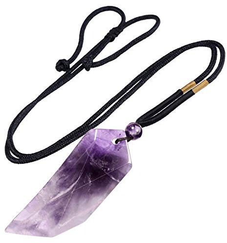 KYEYGWO Heilung Kristall Spitzer Anhänger mit Einstellbare Nylon Seil, Stein Wolfszahn Anhängers Halskette Edelstein Amulett Schmuck für Damen und Herren