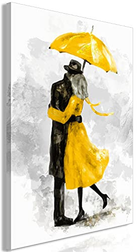 murando - Wandbilder romantisch Paar 40x60 cm 1 tlg - Wand Deko Vlies Leinwand Bilder Groß Wanddeko Wohnzimmer Schlafzimmer Kunstdrucke - Liebe wie gemalt Regenschirm grau gelb