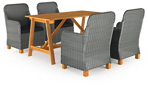vidaXL Gartenmöbel Set 5-TLG. Gartengarnitur Gartenset Sitzgarnitur Sitzgruppe Esstisch Gartentisch Gartenstuhl Gartensessel Tisch Stühle Hellgrau