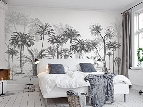 Papier Peint 3D Intissé Jungle Tropicale De Noix De Coco Noir Et Blanc Papier Peint Panoramique 3D Moderne Decoration Murale Chambre Salon Décoration Murale 150cmX105cm