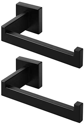 HITSLAM Matte Black Toilet Roll Holder Wall Mounted Premium 304 Stainless Steel Toilet Paper Holder for Bathroom Rustproof Square 2 Pack