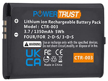 PowerTrust 1350mAh CTR-003 CTR-001 Battery for Nintendo 3DS, 2DS, New 2DS XL Game Console