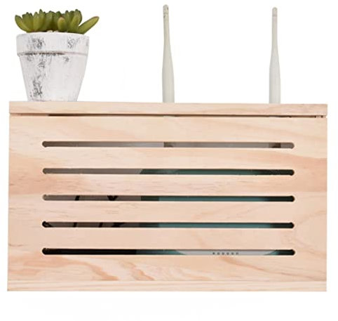 YCDJCS Wooden WiFi Router Storage Box - Wall Mounted Unit Shelf for Living Room Set Top Box - Multifunction Storage (Wooden Color, 42x23.5x11cm)