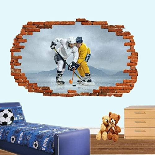 3D Wandtattoo -- Landschaftsspieler Eishockey -- Wandbild Wandsticker selbstklebend Wandmotiv Wohnzimmer Wand Aufkleber 80X125cm