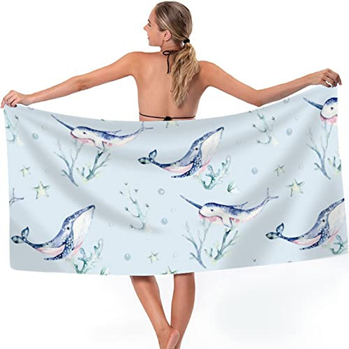 LEcylankEr Strandtuch 180×75cm Mikrofaser Badetuch für Damen, Badehandtuch Groß für Strand, Schnelltrocknend, 360g (Wal)