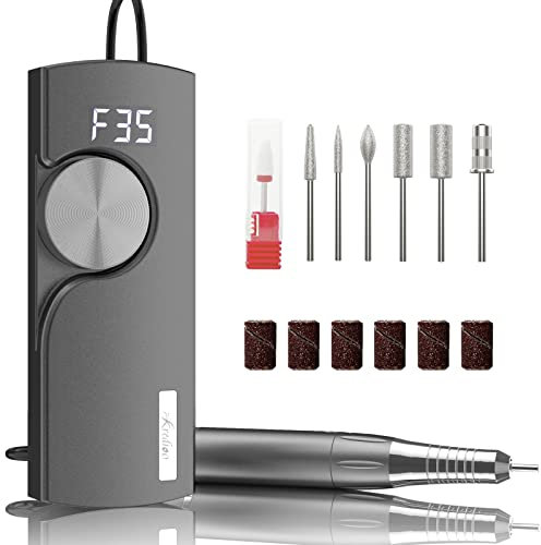 Kredioo Ponceuse pour Ongles Professionnelle Moteur sans Noyau 35000 Tours Rechargeable avec 7 Embouts Affichage HD Puissante Silencieuse pour Manucure Pédicure