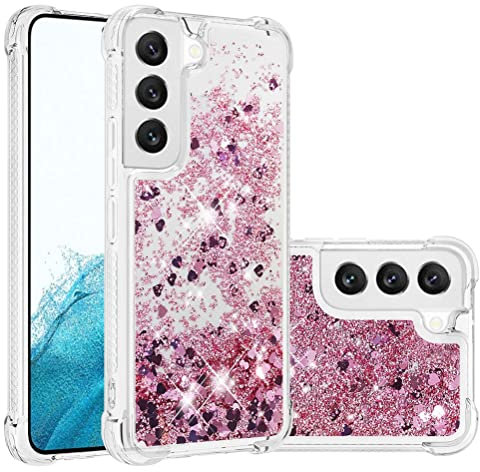 COTDINFOR Compatible avec Samsung Galaxy S22 Coque Liquide Cover Bling Briller Sparkle Floating Antichoc Protective Silicone TPU Étui Housse pour Galaxy S22 TPU Love Rose Gold YBWTLS.