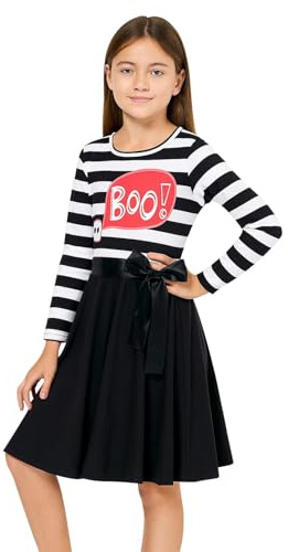 A2Z 4 Kids Girls Stripe Boo Print Skater - Skater Dress 651 Black 13