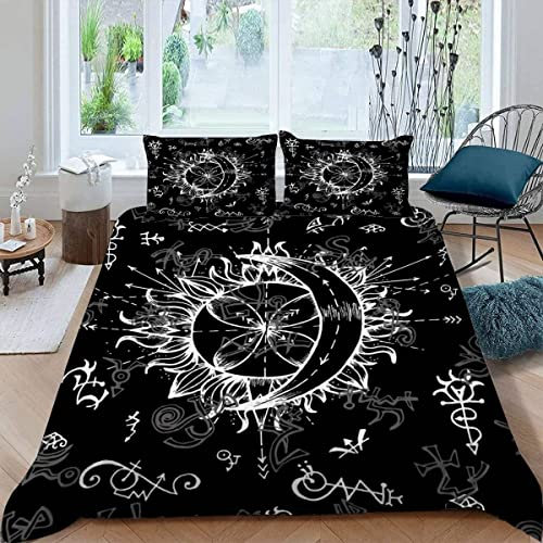 JIARAO Sonne Mond Kinder Bettwäsche-Sets 135x200 3D Druck 3-teilig Bettwäsche 100% Mikrofaser Weiche mit Reißverschlus Gothic Style Soft Kuschelig Bettbezüge mit 2 Kissenbezug 80x80 cm