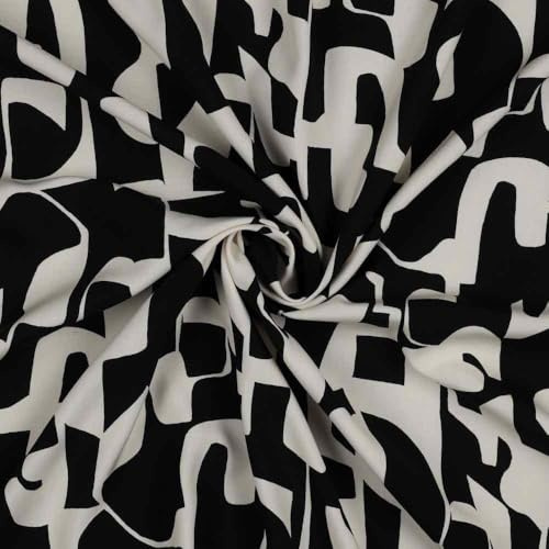 Viskose Stoff - Schwarz Ecru als Meterware zum Nähen, 50 cm