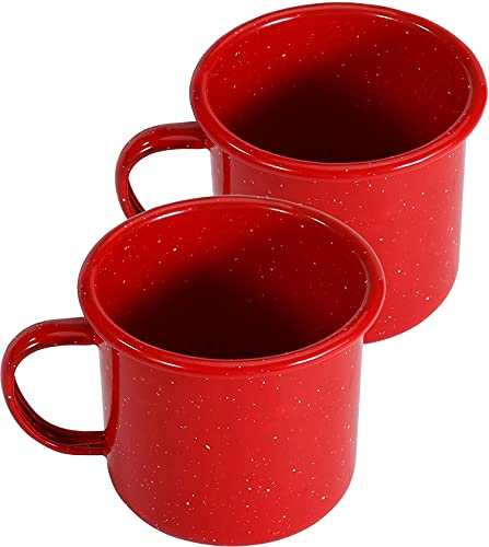 Kersiki Lot de 2 tasses de camping en émail pour le camping, la pêche, le pique-nique, la randonnée, la maison, le bureau, portables et réutilisables (473 ml) (rouge)