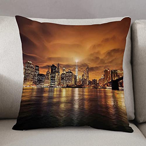 Kissenbezug 50 x 50 cm,Stadtansicht, Manhattan bei Sonnenuntergang New York von Brooklyn Reflectio,Dekor Kissenhülle Kissenbezüge mit Verstecktem Reißverschluss, Couchkissen,Sofakissen Kopfkissenbezug