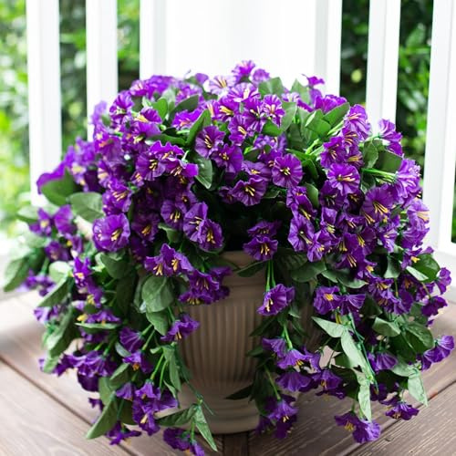 HyeFlora Fiori artificiali da appendere, 2 pezzi, orchidea finta seta, bouquet di piante rampicanti per casa, giardino, parete, matrimoni, feste, decorazione per interni ed esterni (viola)
