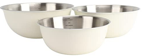 Stainless Steel Mixing Bowl Set of 3, Metal Mixing Bowls for Baking, Prepping, Cooking and Serving Food(White)