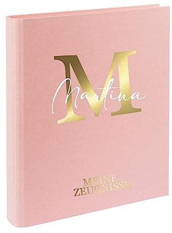AWASG Zeugnismappe Kinder mit Namen personalisiert | Dokumentenmappe Buchstabe Initiale für Mädchen Jungen | Zeugnisordner Leinen zum Einsortieren von Urkunden (Rosa)