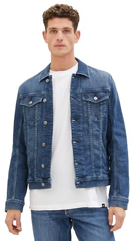 TOM TAILOR Herren Jeansjacke mit Brusttaschen, Used Mid Stone Blue Denim, S