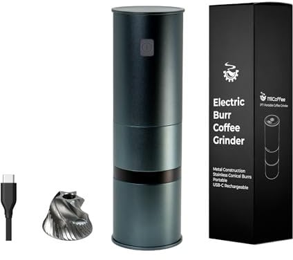 MiiCoffee PT1 Portable Electric Burr Coffee Grinder, USB-C Rechargeable Stainless Conical Burr Grinder, Aluminum Body with Cleaning Brush Included