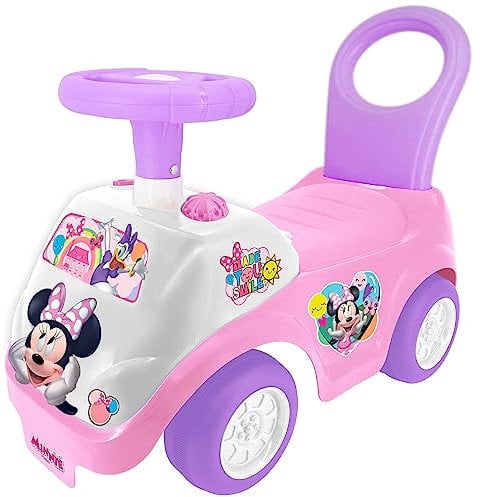 Kiddieland Disney Lights 'N' Sounds Ride-On: Minnie Mouse Kids Interactive Push Toy Car, Foot to Floor, Toddlers, Ages 12-36 Months, Large