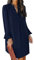 JOCAFIYE Damen Casual Kleid 2024 Frauen Rüschen Ärmel Schlitz V-Ausschnitt Gerade Fit Solid Slim Kleid Blau M