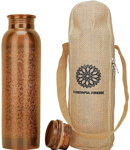 FURNISHFUL FINESSE Bouteille d'eau en cuivre pour boire 34 oz Antique Black Diamond Bouteille d'eau en cuivre pur, bouteille d'eau de voyage pour salle de sport, bureau, randonnée, extérieur –