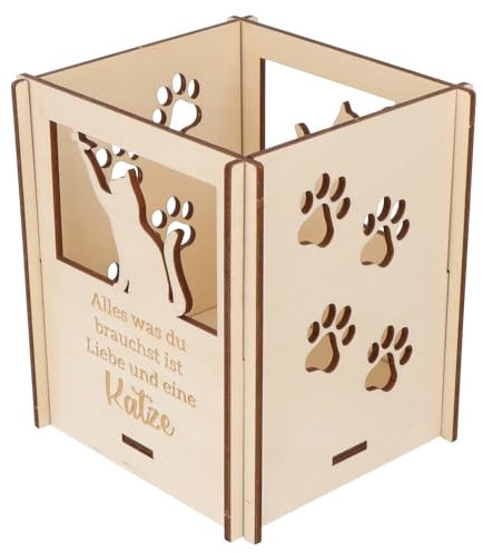 Spruchreif | Teelichthalter aus Holz mit Motiv | Teelichtständer mit Gravur | 7 teilig | Kerzenhalter | Tischdeko | Windlicht | Geschenk Katzenspruch | Geschenke für Katzenbesitzer und Katzenliebhaber
