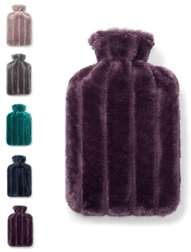 Brevian® 2 Litre Large Hot Water Bottle with Soft Luxury Faux Fur Cover UK (Plum Purple, Regular)