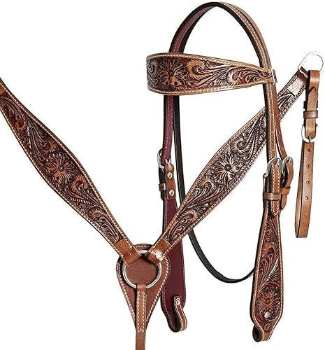 EQUIGEAR Western-Leder-Set mit handgefertigtem Kopfstück und Vorderzeug mit Zügeln. /Size-Full,Cob,Pony AV-02 (Pony)